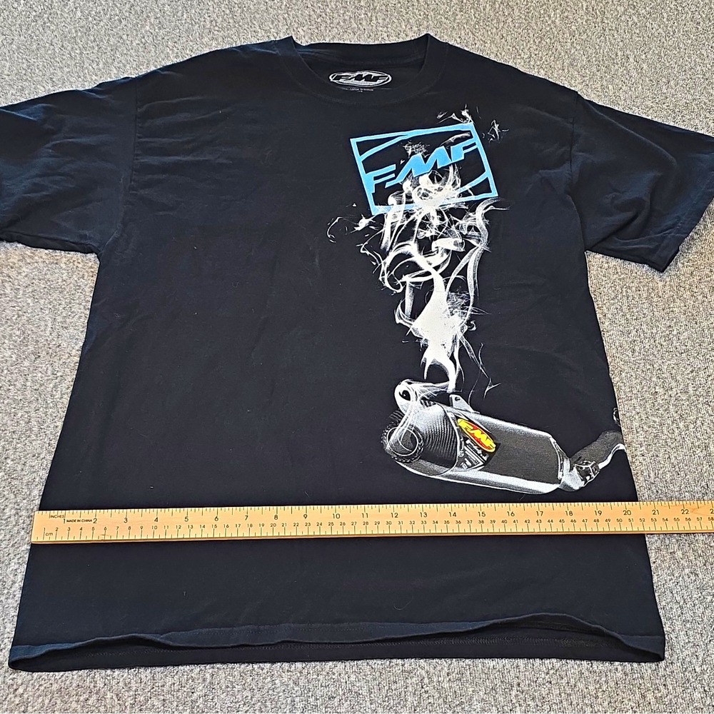 FMF Motorcycle Logo Graphic Print Black Cotton Crew Neck T-Shirt Mens L